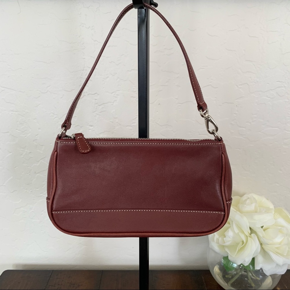 Coach Burgundy Wine Leather Wristlet Bag Small